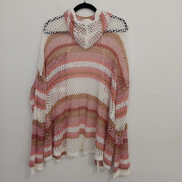 C Est 1946 Spring Awake Rose Mauve White Hooded Crochet Open Knit Cardigan 26/28 - Picture 6 of 9